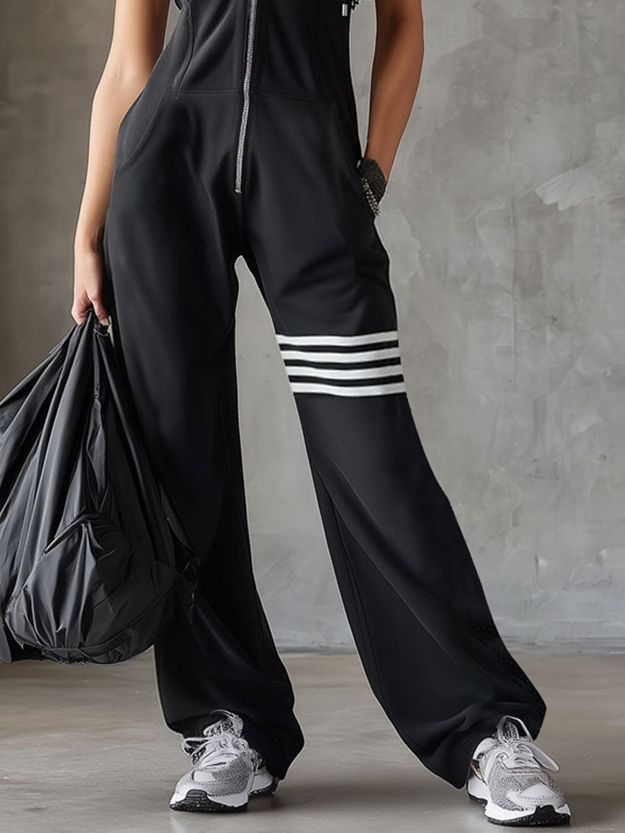 Daniela | Jumpsuit deportivo retro con capucha y rayas