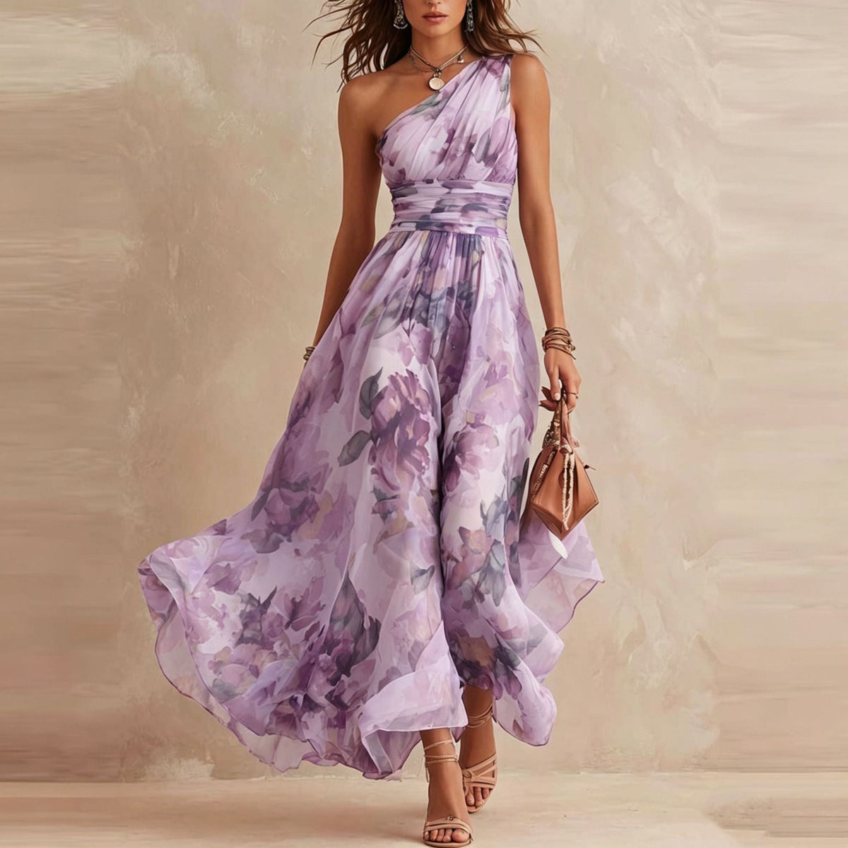 ELWIRA | Vestido floral asimétrico de un hombro