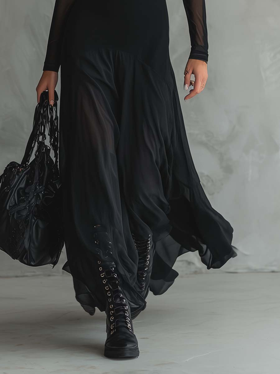 Diane • Vestido maxi holgado de tul negro
