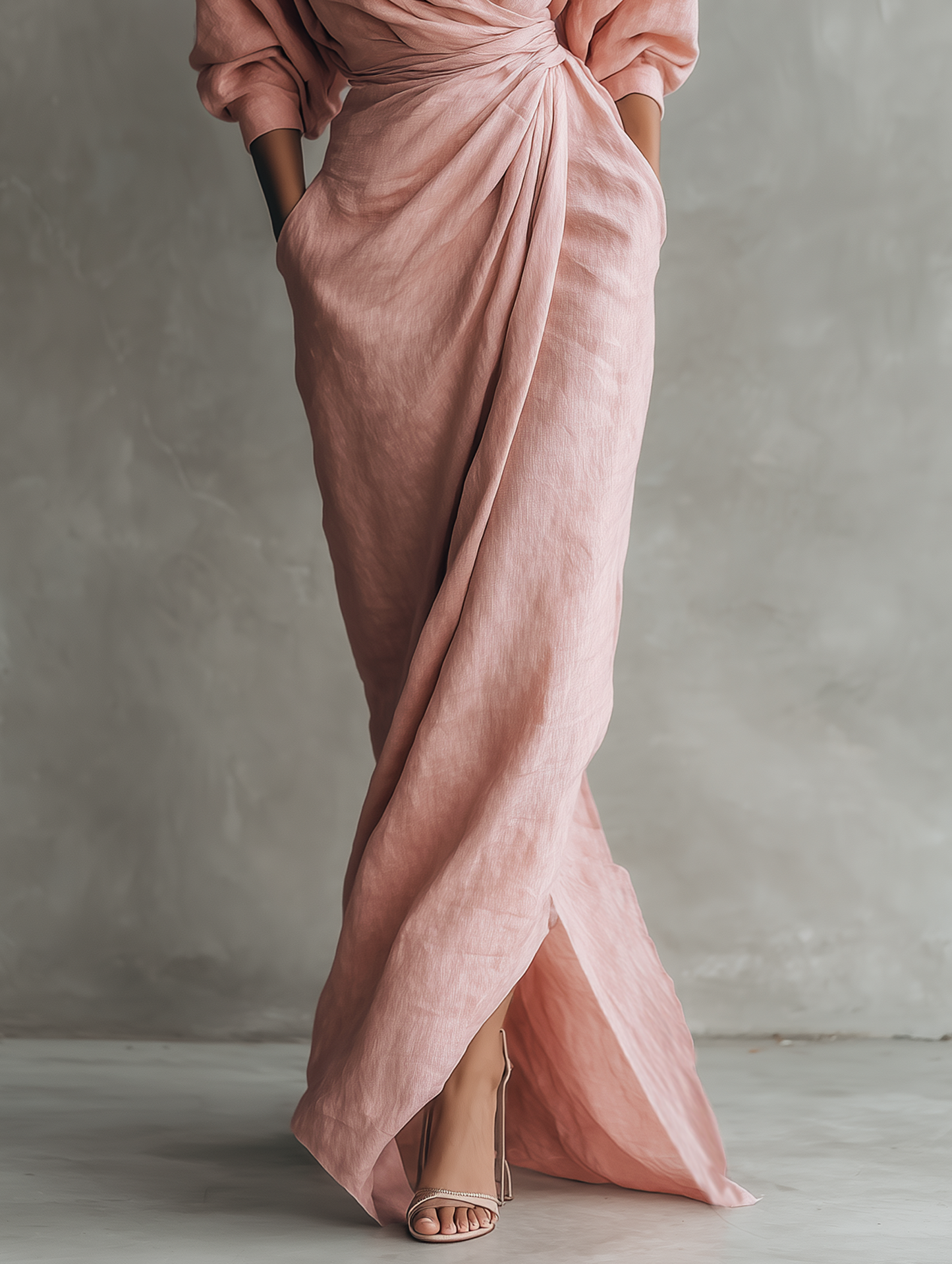 Vestido Maxi Minimalista Rosa con Cuello en V para Mujer