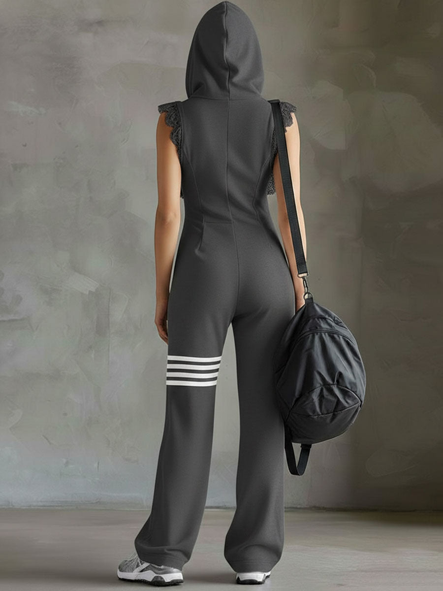 Daniela | Jumpsuit deportivo retro con capucha y rayas