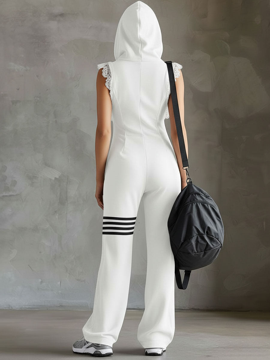 Daniela | Jumpsuit deportivo retro con capucha y rayas