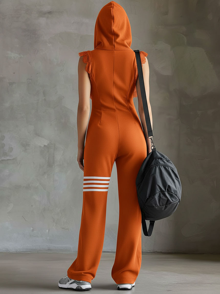 Daniela | Jumpsuit deportivo retro con capucha y rayas