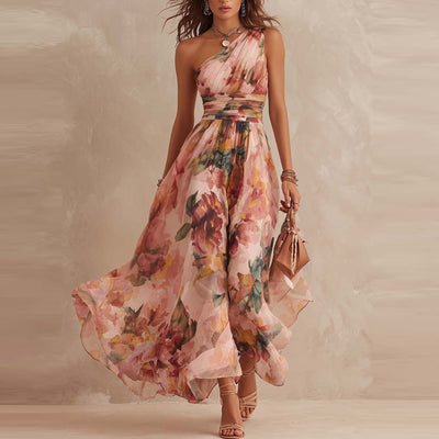 ELWIRA | Vestido floral asimétrico de un hombro