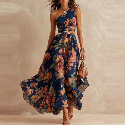 ELWIRA | Vestido floral asimétrico de un hombro
