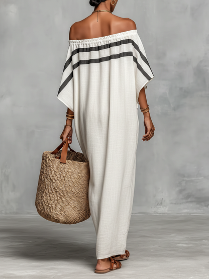Vestido Maxi Minimalista para Mujer con Escote de Hombros Descubiertos y Mangas Murciélago