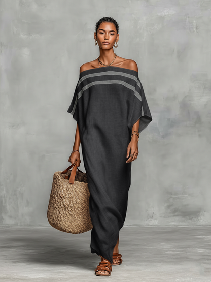 Vestido Maxi Minimalista para Mujer con Escote de Hombros Descubiertos y Mangas Murciélago