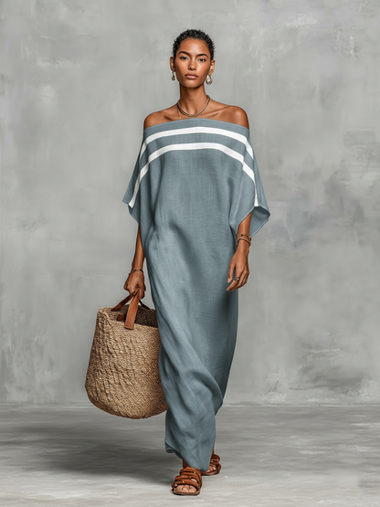 Vestido Maxi Minimalista para Mujer con Escote de Hombros Descubiertos y Mangas Murciélago