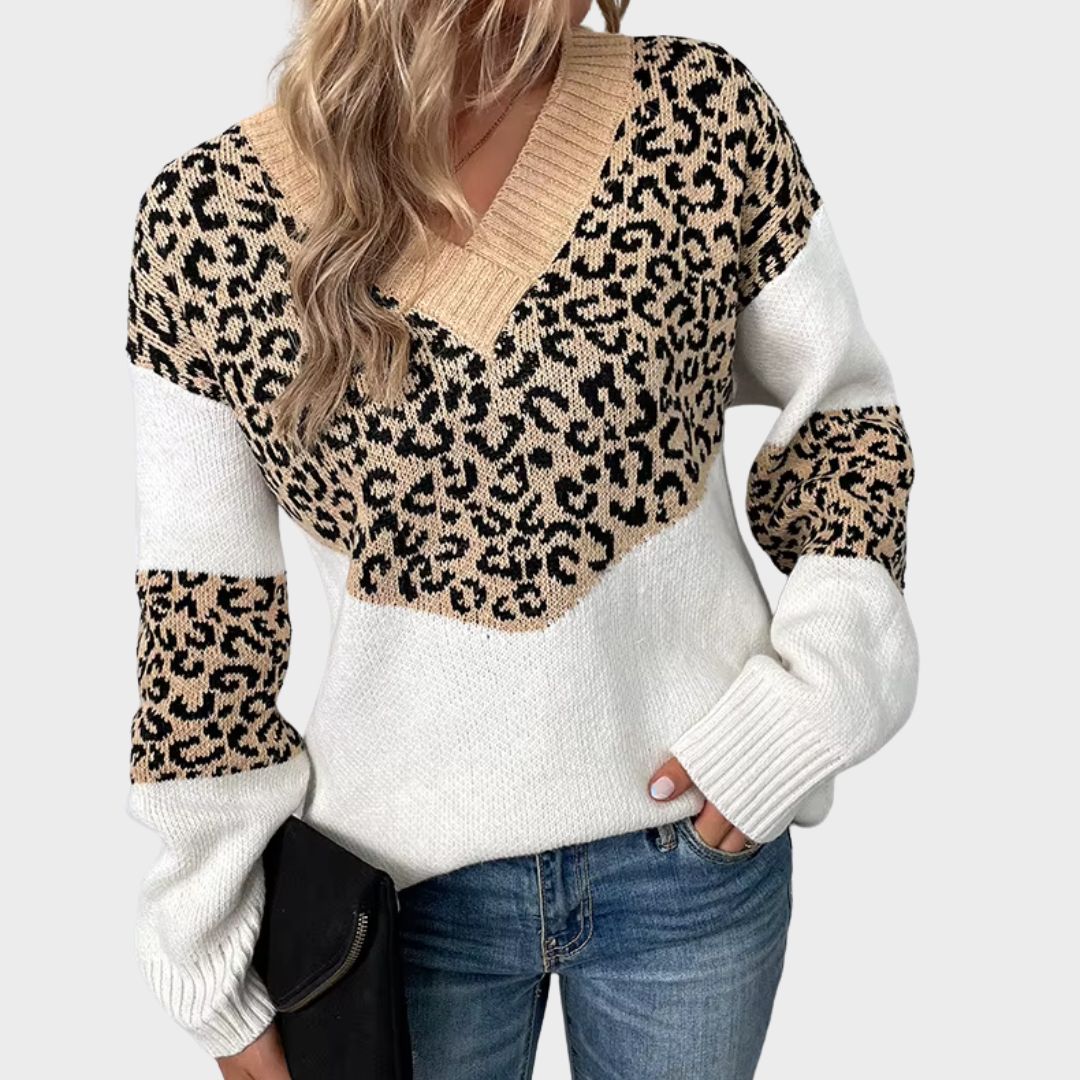 Gabriela | Suéter elegante con escote en V estampado leopardo