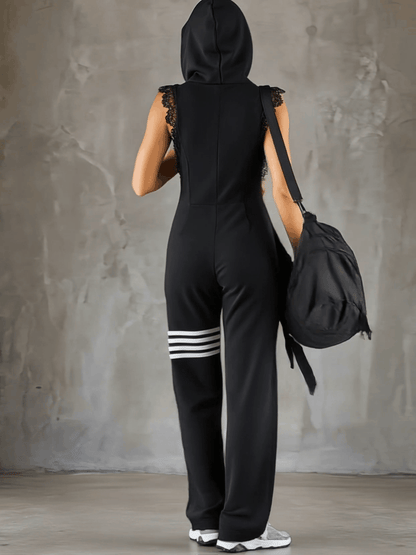 Daniela | Jumpsuit deportivo retro con capucha y rayas
