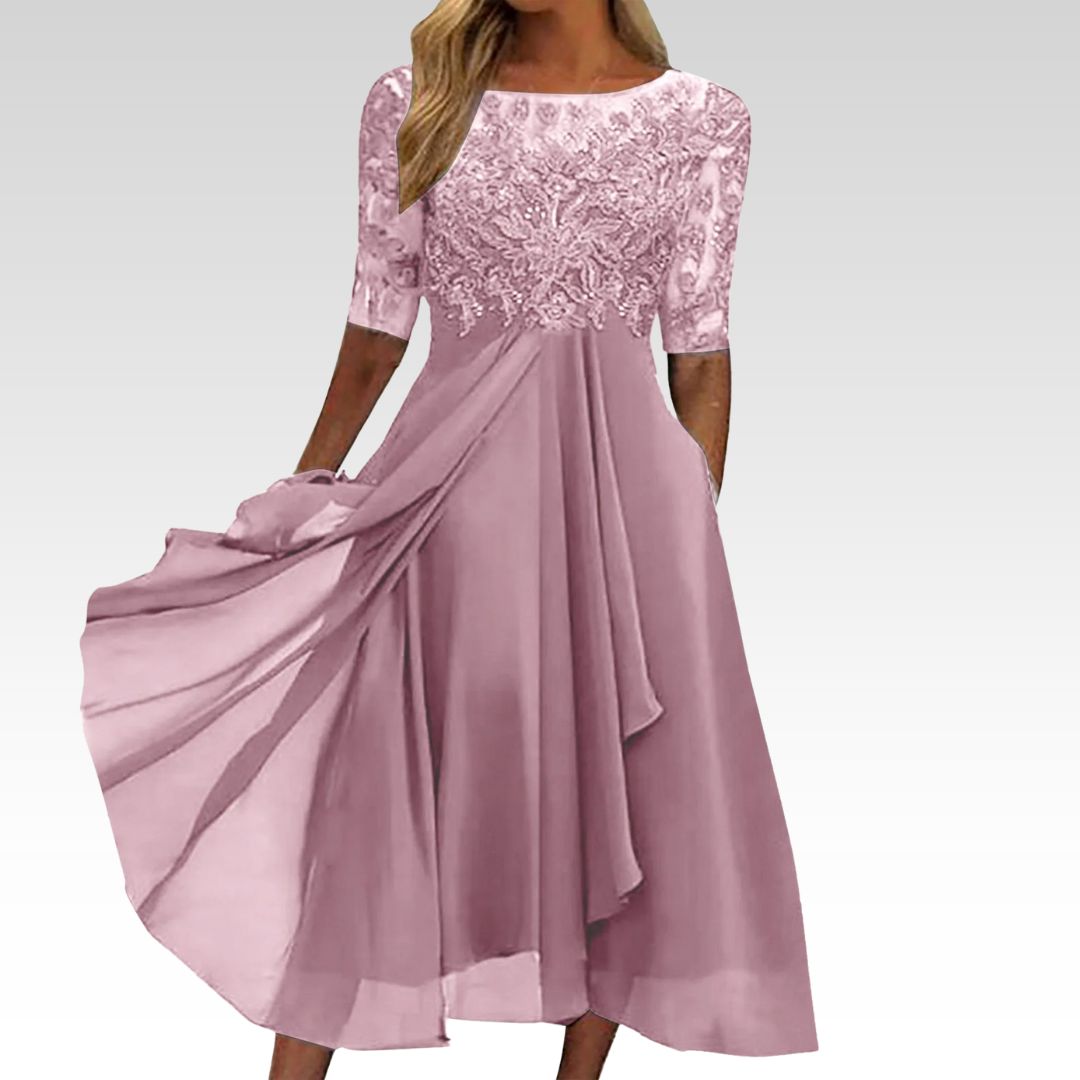Zaria – El Vestido Midi de Encaje que Favorece