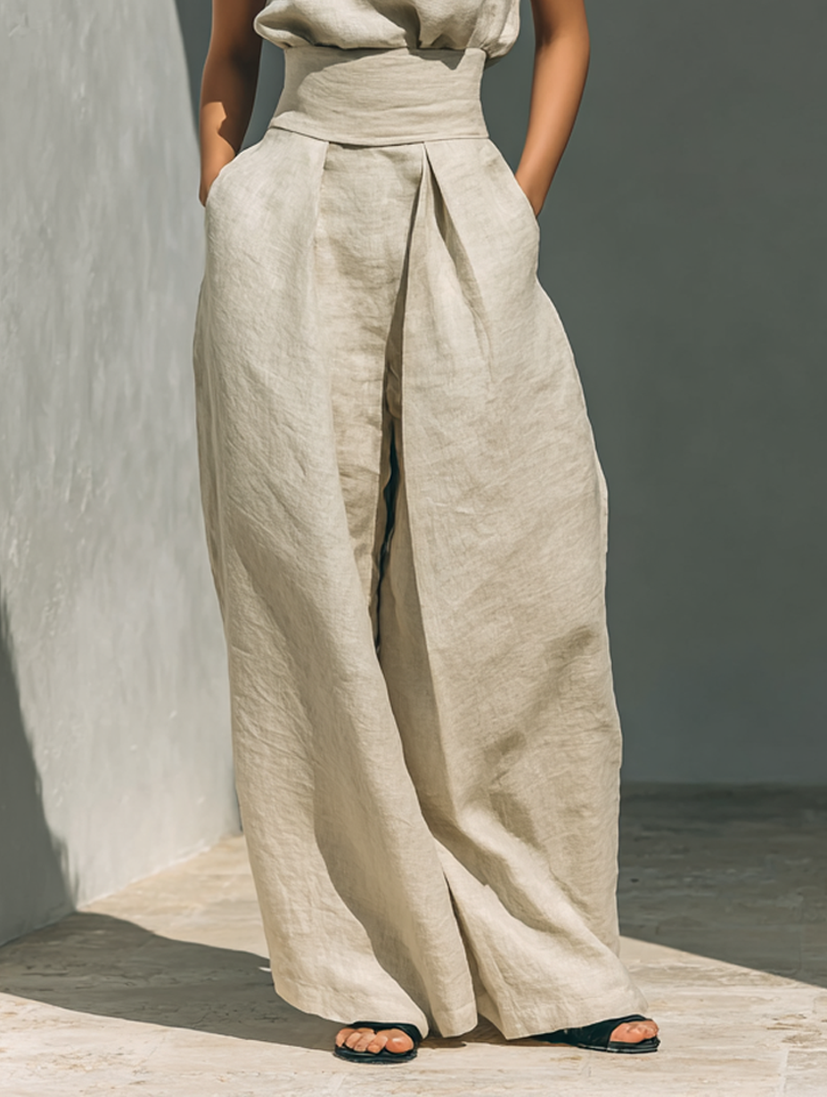 Dorothy • Conjunto de top beige sin mangas y pantalón ancho