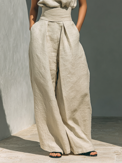 Dorothy • Conjunto de top beige sin mangas y pantalón ancho