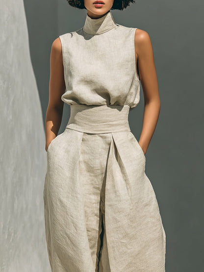 Dorothy • Conjunto de top beige sin mangas y pantalón ancho