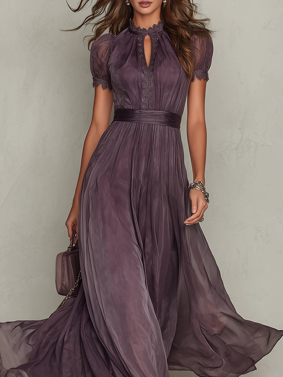 Marie • Vestido largo morado con escote en forma de cerradura