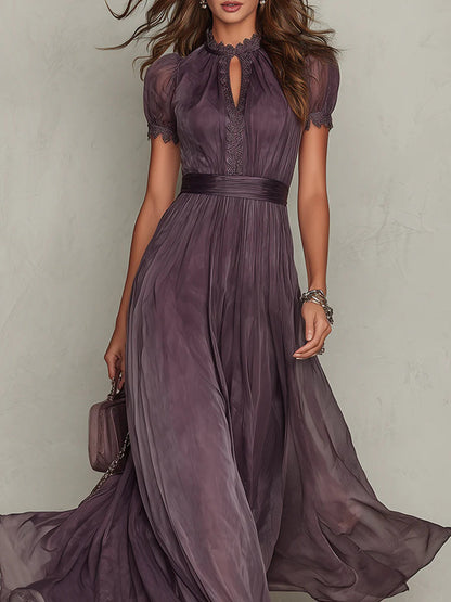Marie • Vestido largo morado con escote en forma de cerradura