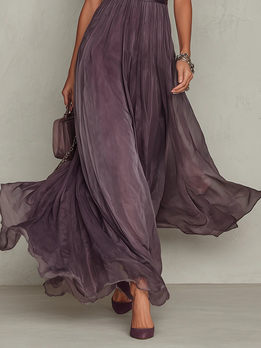 Marie • Vestido largo morado con escote en forma de cerradura