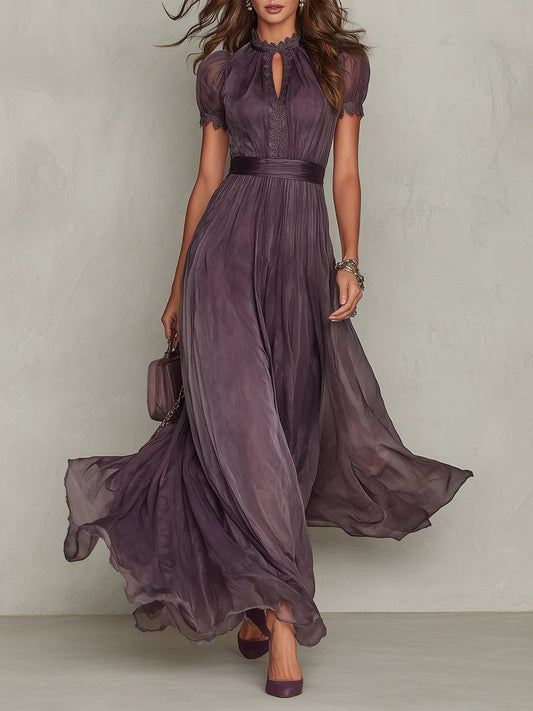 Marie • Vestido largo morado con escote en forma de cerradura