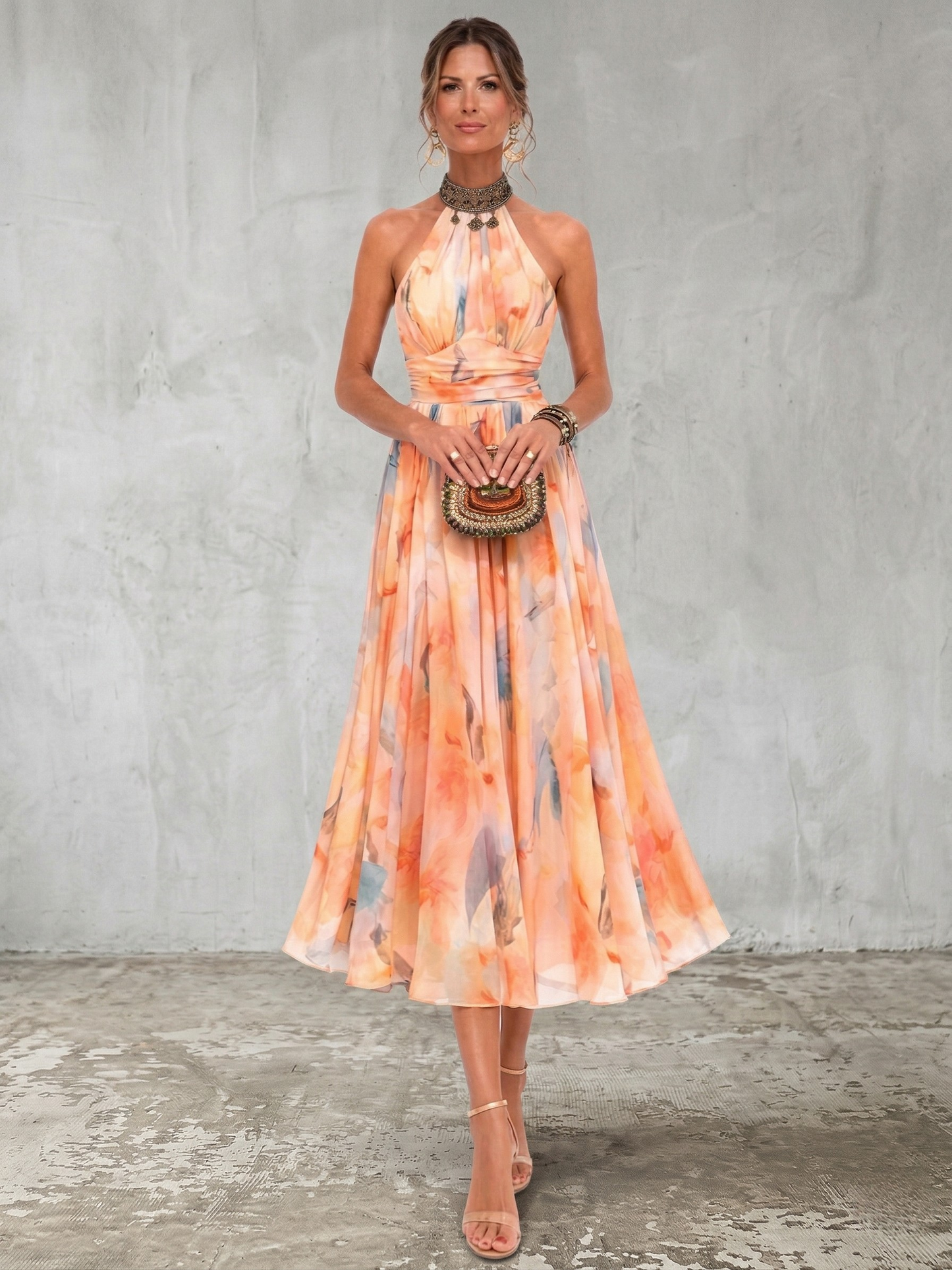 Aurora™ | Vestido de Cuello Halter con Estampado en Acuarela