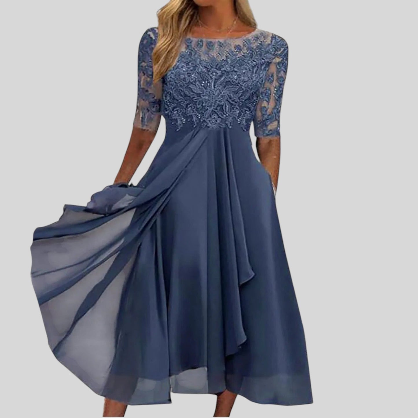 Zaria – El Vestido Midi de Encaje que Favorece