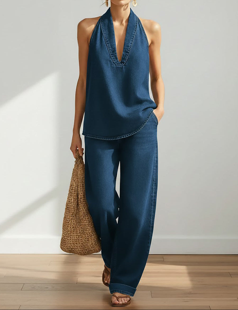 Ivy | Conjunto de Dos Piezas Estilo Mezclilla Suave Lavada Vintage