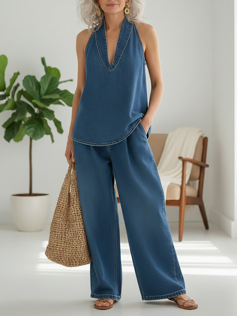 Ivy | Conjunto de Dos Piezas Estilo Mezclilla Suave Lavada Vintage